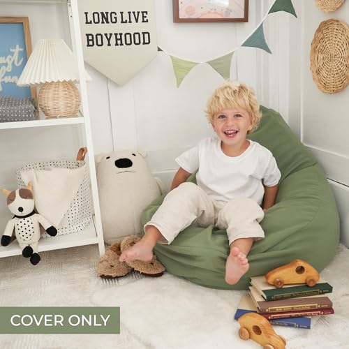 Stuffed Animal Storage Bean Bag Chair Cover for Kids - Washable Plush Toy Organizer