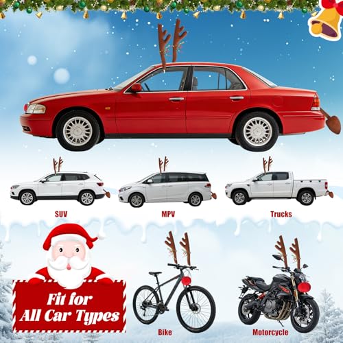 Christmas Car Reindeer Antlers Kit with Red Nose and Tail Decoration