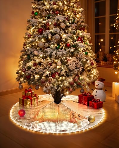 Eternal Beauty Silver 36-Inch Shiny Disco Christmas Tree Skirt for Holiday Decorations