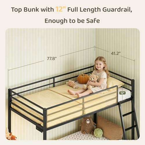 Twin Over Twin Metal Bunk Bed with Storage, LED Lights & Charging Station