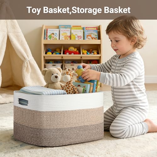 75L Large Rectangle Cotton Rope Laundry Basket, Woven Blanket Storage Bin