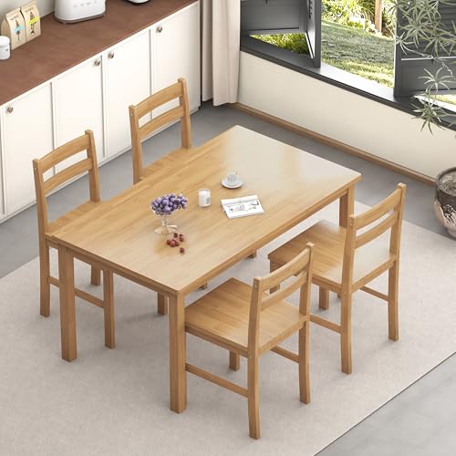 43-Inch Modern Solid Wood Dining Table Set for 4, Rectangular Natural Finish