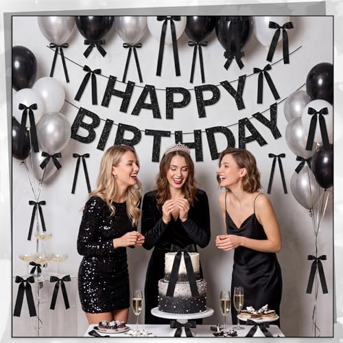 48-Piece Pre-Tied Black Ribbon Bow Decor Set for Wall & Party Backdrop