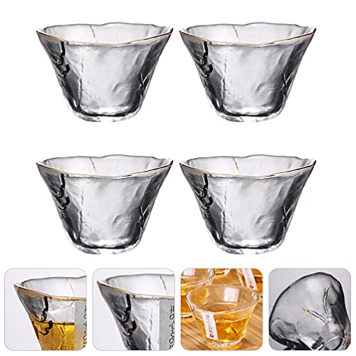 Japanese-Style Glass Sake Cups Set of 4 with Gold Rim - 2.75 Inch Drinking Glassware for Tea, Spirits, Water