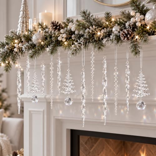 Soulchen 24 Pcs Crystal Icicle Christmas Ornaments - 3 Styles for Tree Hanging Decor (Variant: 24)