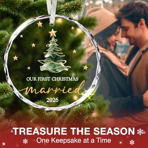 First Christmas Married Ornament 2026 - Bridal Gift, Mr & Mrs, Just Married, Variation: Married 08