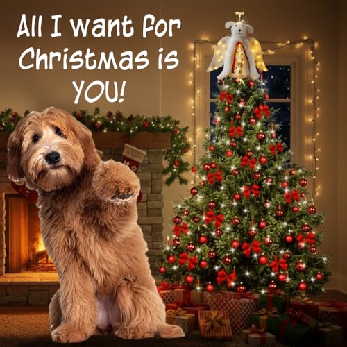 Dog Angel Christmas Tree Topper with LED Lighted Halo & Wings Decor