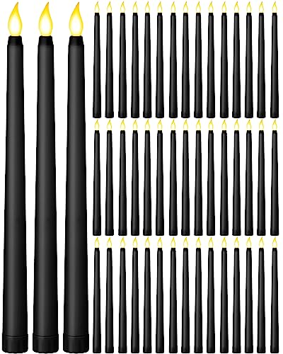 Funtery 48 Pack Flameless LED Taper Candles Black 11 Inch Classic Style for Decor