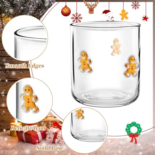 Sel Natural Christmas Icon Glasses Set - 4 pcs 14 oz Holiday Drinkware with Snowflake, Candy Cane, Gingerbread, Tree Designs