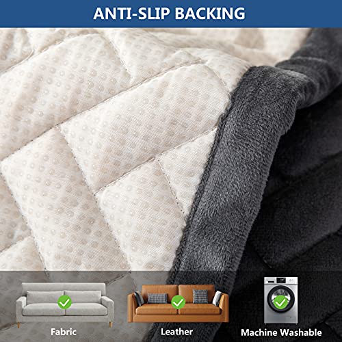 Anti-Slip Velvet Armrest Covers for Sofa & Loveseat - Dark Gray