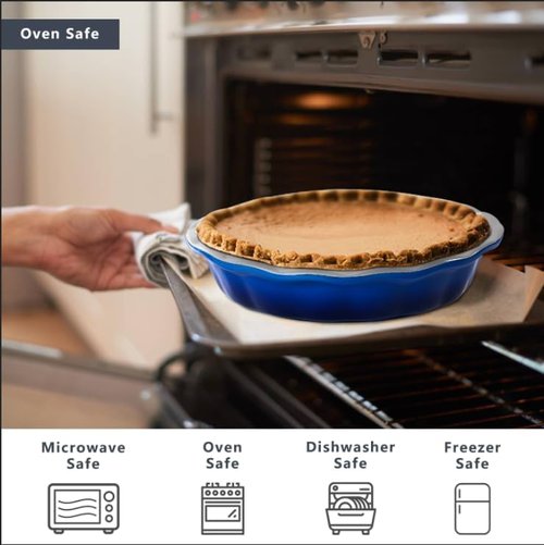Lareina Ceramic Pie Pans - Non-Stick Deep Dish Set of 2, 9 Inch, Blue | Oven & Dishwasher Safe