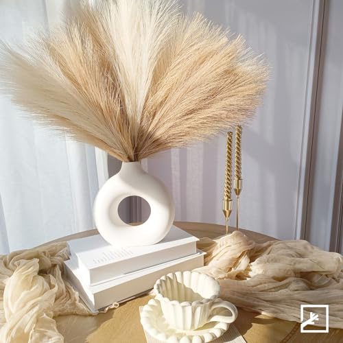 Faux Pampas Grass Decor 17-Inch Artificial Stems - 6 Pack for Boho Home
