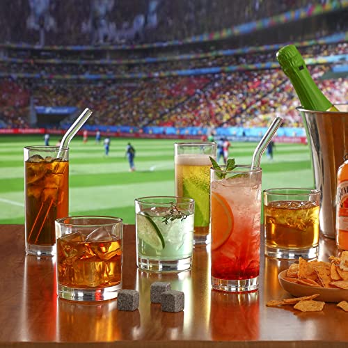 12-Piece Glassware Set: Highball and Rock Drinking Glasses with Straws