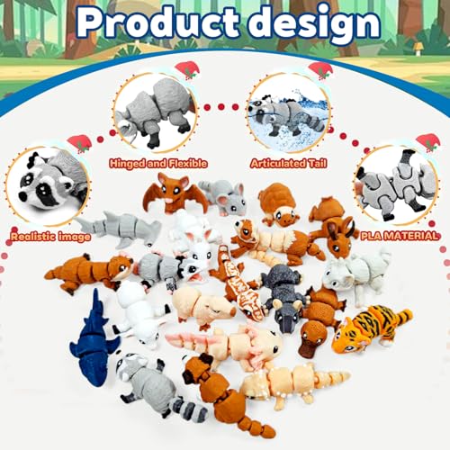 21-Piece Mini 3D Printed Animal Statue Set with Articulated Joints