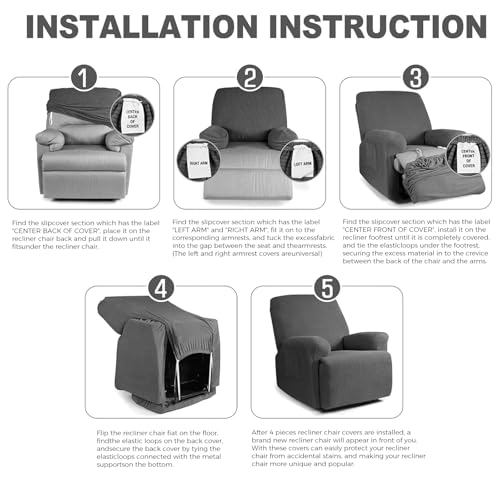 Stretch Recliner Chair Cover with Side Pockets - Washable Slipcover