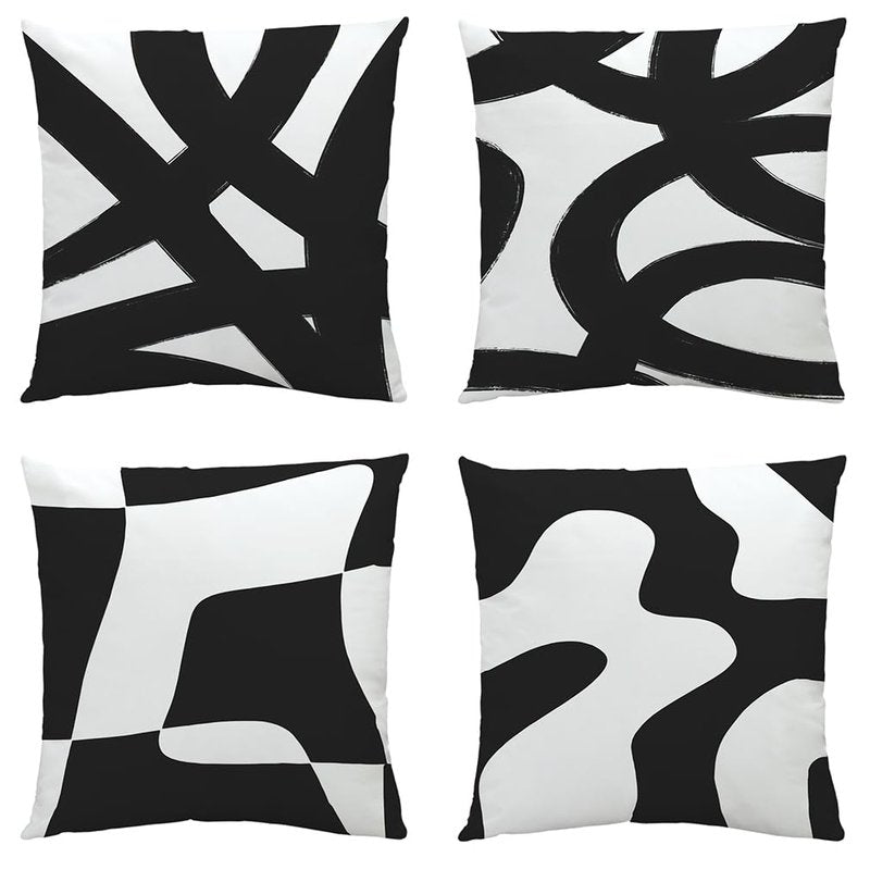 HYZUIMEI Black and White Pillow Cases Geometric Abstract Neutral Art Throw Pillow Cover 18 X 18 Inch -Set of 4，Modern Boho Decorative Cushion Cover,Bedroom Bed Outdoor Car Couch Sofa