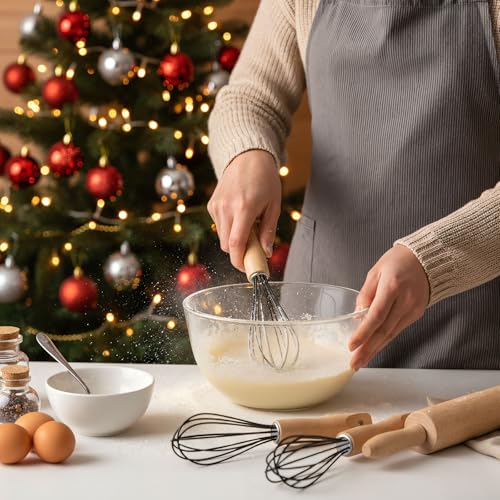 Baderke Christmas Gift Set with 20 Black Silicone & Wood Egg Whisks & Accessories