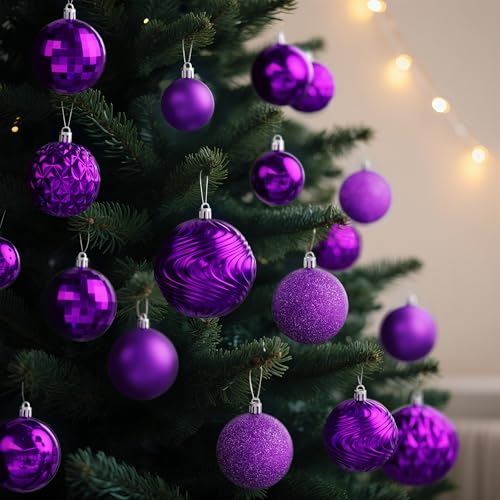 36-Piece Shatterproof Christmas Ball Ornaments Set - Multi-Size, Purple