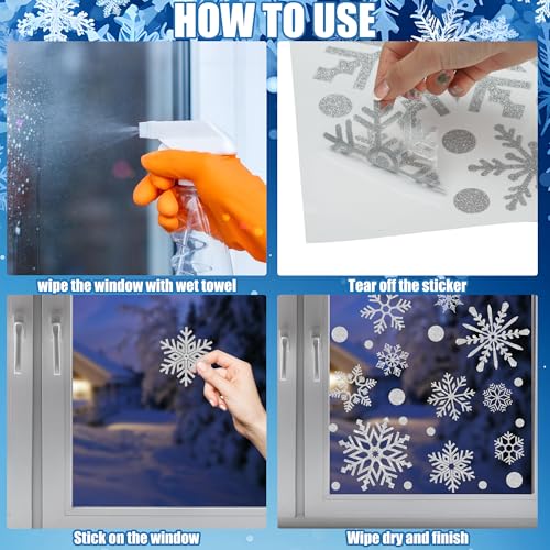 Augisteen 8 Sheets Extra Large Glitter Snowflake Window Clings - Reusable Double-Sided Xmas Window Decor