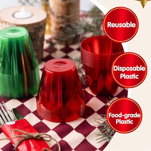 JOYIN 36 pcs Clear 9 oz Disposable Plastic Cups, Red & Green Xmas Party Glasses (Variation 36)