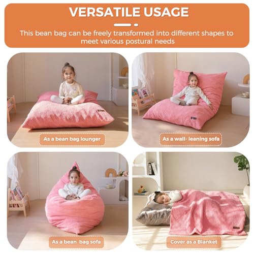 Kids 3-in-1 Convertible Bean Bag Chair & Floor Sofa Lounger, Corduroy Cover
