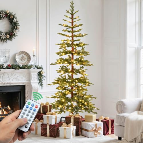 Green 6ft Prelit Slim Pencil Christmas Tree with Remote & Timer