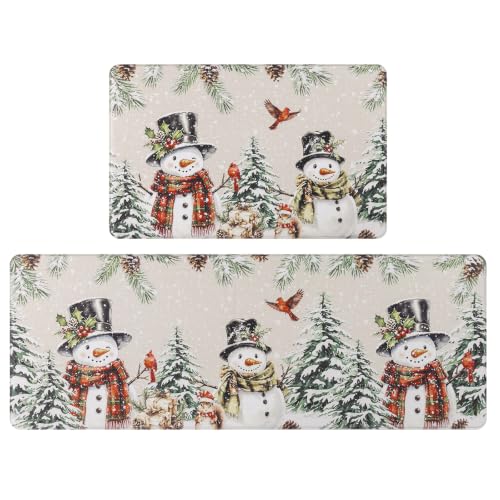 U'Artlines Christmas Snowman & Tree Anti-Fatigue Kitchen Rugs Set of 2