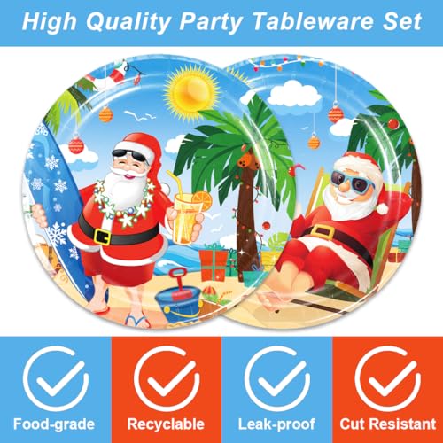 Hawaiian Christmas Party Plates & Napkins Set – 24 7-inch Plates, 24 Napkins