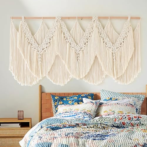 Large Macrame Wall Hanging 47" x 25" - Boho Woven Cotton Tapestry Decor