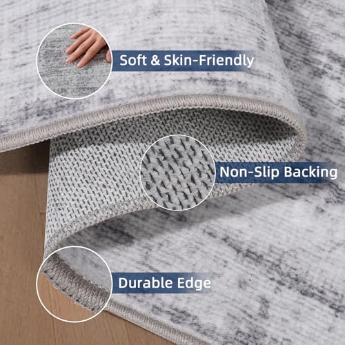 2x8 Abstract Runner Rug, Washable Non-Slip Kitchen Hallway Carpet, Grey