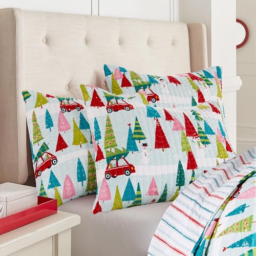 Levtex Home Merry & Bright Holly Jolly Quilt Full/Queen, 86x86in, Reversible Red/Green/Teal