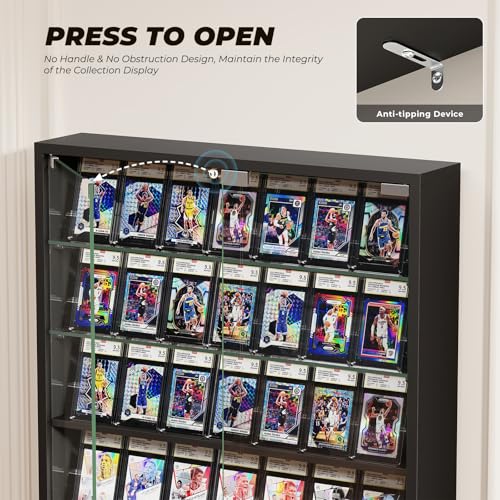 Aauro Home Black Wall Display Case with Glass Doors for Sports Cards & Collectibles