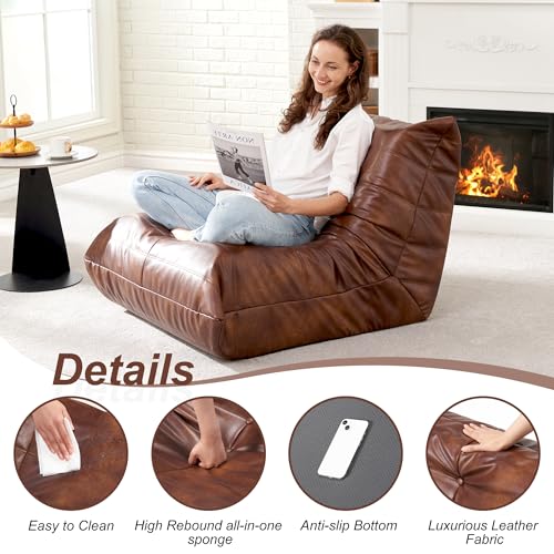 Ergonomic Memory Foam Floor Chair - Faux Leather Bean Bag Lounger