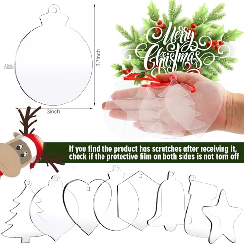 Rich Style 48 Pack Christmas Acrylic Ornaments Flat Discs 3 Inch DIY Decorations