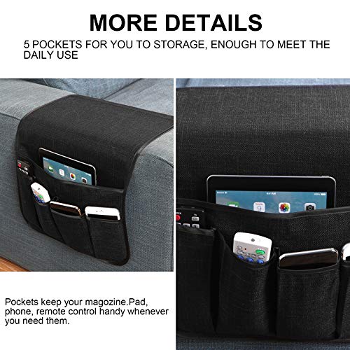 Non-Slip Sofa Armrest Organizer with 5 Pockets for Remote Control & Tablet