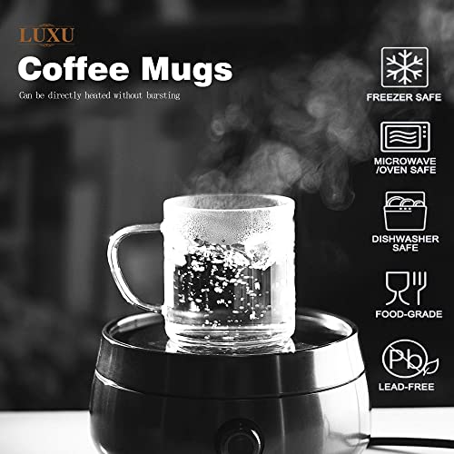 14 oz Clear Glass Coffee Mugs Set of 4 - Modern Borosilicate Tea & Drinkware