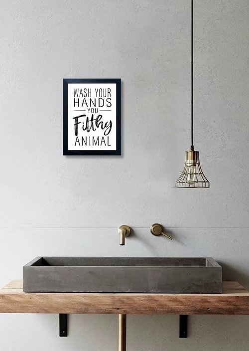 Bathroom Quotes Wall Decor | Black and White Canvas Art - Small Framed Toilet Decor for Kids