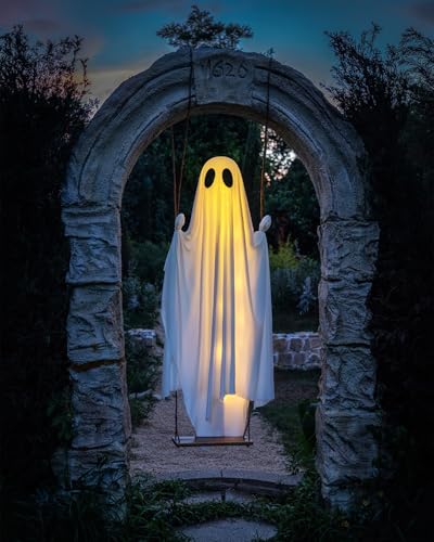 Outdoor Hanging Swing Ghost Halloween Decor with Remote LED Lights