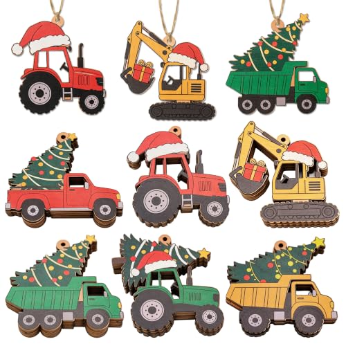 36Pcs Wooden Christmas Truck Ornaments Set for Holiday Decor & Gifts