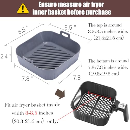 Square Silicone Air Fryer Liners, 8 to 8.5 Inch Reusable Non-Stick Pots
