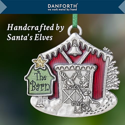 Danforth 2023 Reindeer Barn Christmas Ornament Pewter Handcrafted Holiday Decor