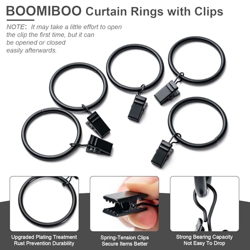36-Pack Black Curtain Rings with Clips, 1.26-Inch Internal Diameter