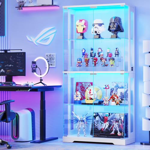 4-Tier Glass Display Cabinet with LED Lights and Motion Sensor, 65-Inch