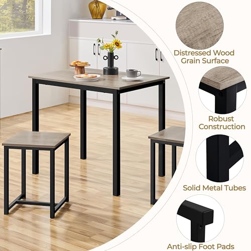 3-Piece Small Dining Table Set for 2, Space-Saving Kitchen Table with Stools