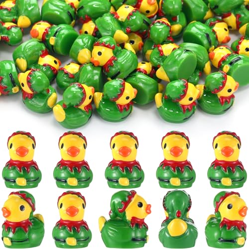 120 Pcs Elf Green Resin Ducks Miniature Figurines - Christmas Decor