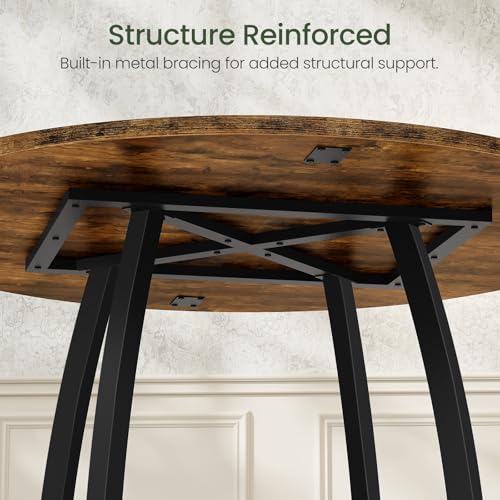 47.2-Inch Round Dining Table, Rustic Farmhouse Kitchen Table for 4-6
