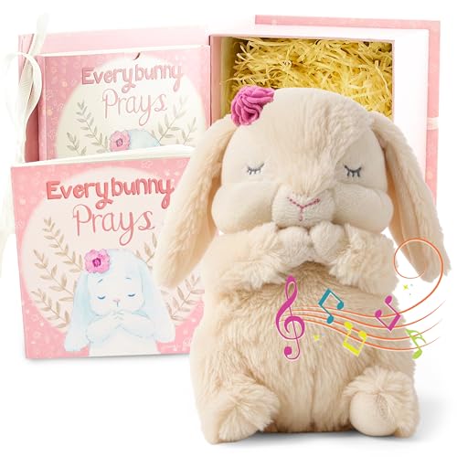 Musical Plush Prayer Bunny & Board Book Gift Set - Pink Baptism Gift
