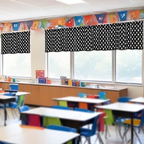Black and White Polka Dot Window Valances, 4-Piece Rod Pocket Set