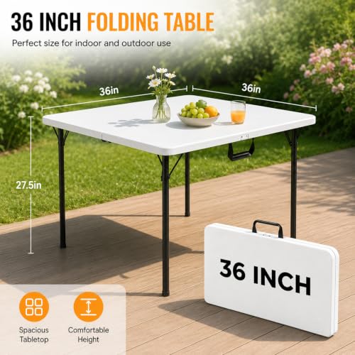 36" Folding Square Table, Portable Camping Picnic Table with Carry Handle