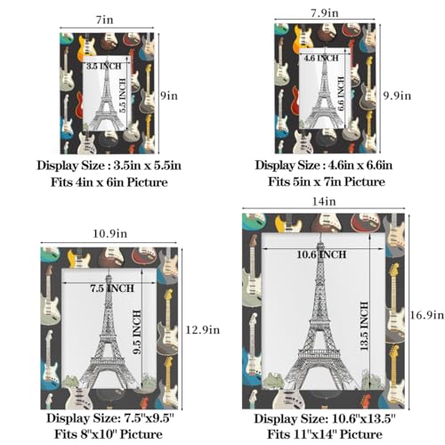 AUUXVA Guitar Pattern 8x10 Wood Picture Frame for Desk or Wall - 4x6/5x7 Compatible